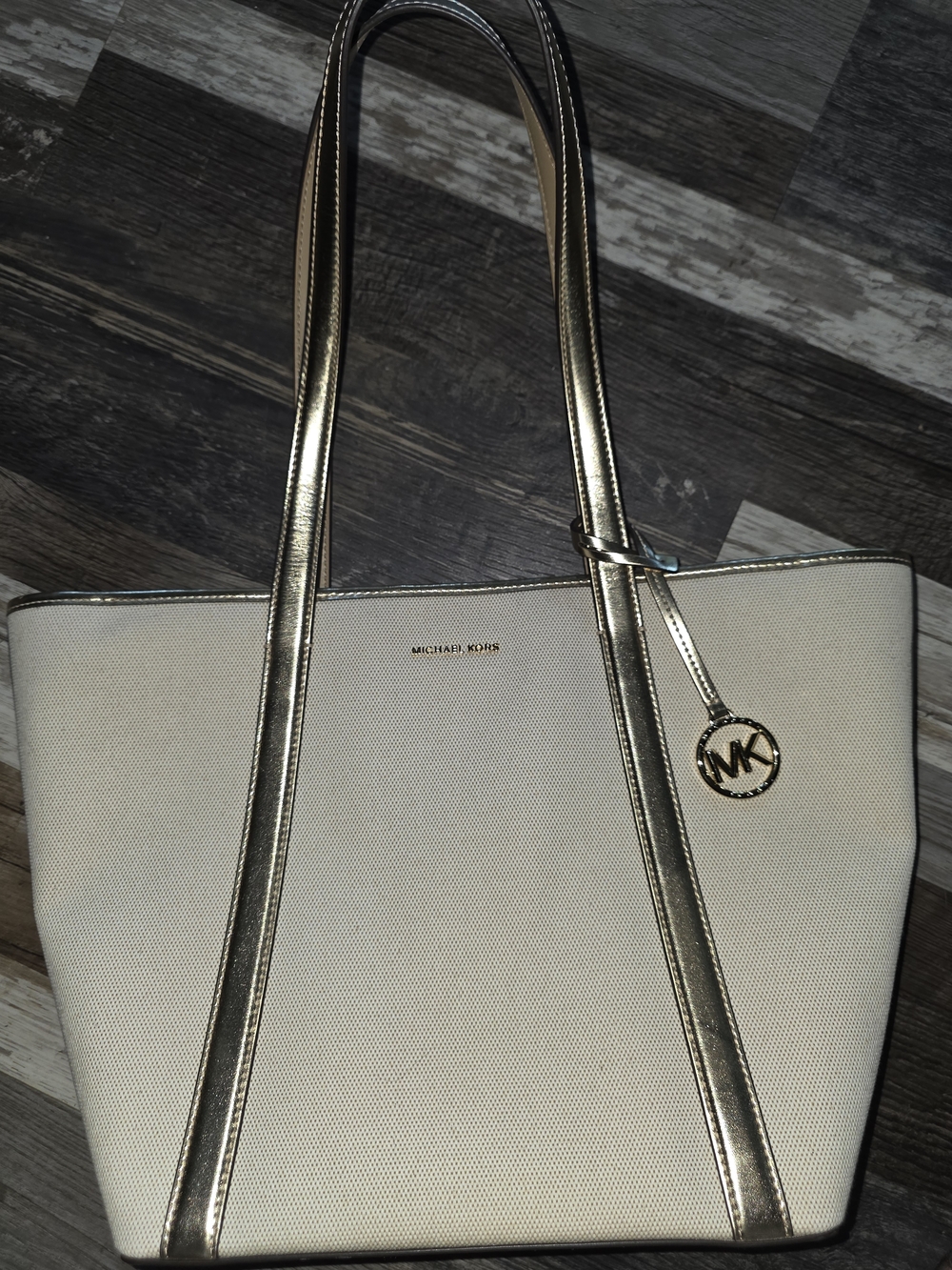 Michael Kors Cream Tote with Metallic Gold Accents